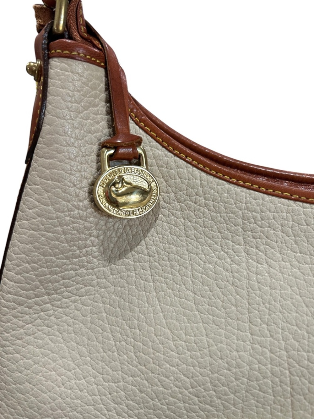Vintage Dooney & Bourke Hobo Bag Cream Pebbled Leather Tote Bucket Top Zip - Picture 3 of 16